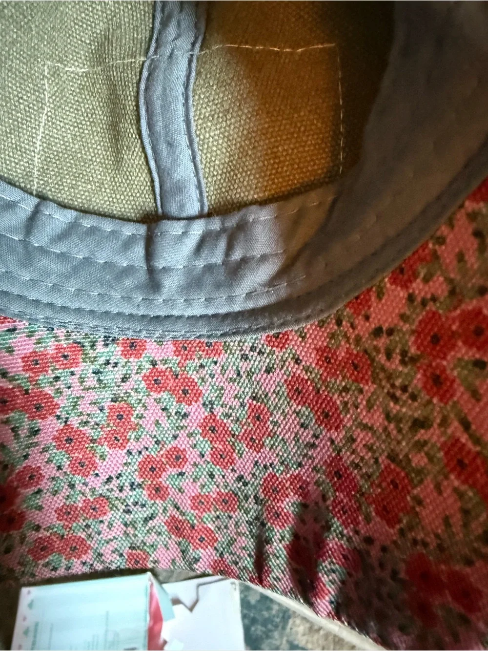 NATURAL LIFE Olive Patch Trucker Hat with Red Floral Brim